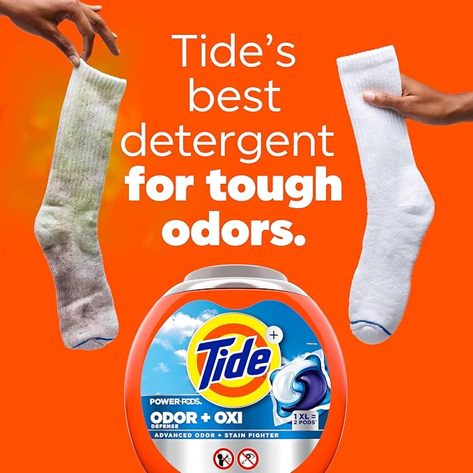 Tide Odor Defense + Oxi Laundry Detergent Pacs, Original Scent, 18 Count, Advanced Odor + Stain Fighter, laudry soap washing detergent pacs