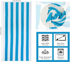 COTTON CRAFT Oversized Beach Towel - 2 Pack 35 x 70 inches XL Beach Towel - 100% Cotton Velour - Big & Huge - Thick Plush 450 GSM Super Soft Luxury Towel - Pool Picnic Bath - Cabana Stripe Aqua