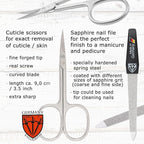 3 Swords Germany - Brand Quality 6 piece Manicure Pedicure Grooming kit Set - Scissors, Metal and Glass Nail File, Clipper, Tweezers with Synthetic Leather case - Chequered
