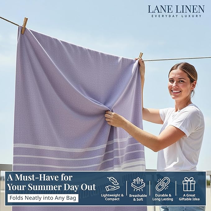 LANE LINEN Outdoor Blanket for Beach Necessities - Large Outdoor Blanket with Soft Pre-Washed, Diamond Weave Design (82"x82"), Beach Supplies for Summer Vacation, or Road Trips – Day Break
