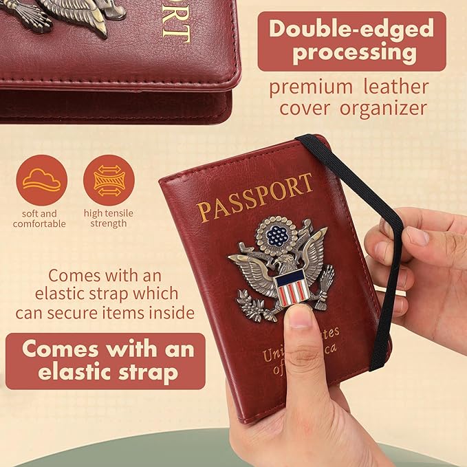 2 Pcs Passport Holder for Travel with Card Slot RFID Blocking Leather Family Passport Wallet Travel Accessories for Men and Women (Blue and Black)