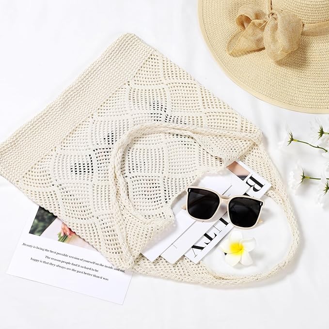 WantGor Crochet Bags, Beach Mesh Tote Bag Womens Shoulder Shopping Handbag Casual Travel Totes Bag Foldable Hobo Bags