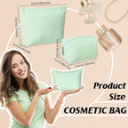 Huhumy 2 Pcs Makeup Bag Set Cute Cosmetic Pouch for Women Seersucker Travel Toiletry Bag Preppy Small Makeup Purse Pouch Aesthetic Skincare Brushes Storage Organizer for Valentine Women(Green)