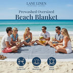 LANE LINEN Camping Blanket - Large Beach Towel, Beach Accessories with Oversized Comfort (82"x82"), Sandproof, Perfect for Seaside Adventures, Park Gatherings, or Family Beach Days – Navy Blazer