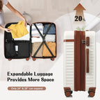 3 Piece Luggage Set ABS Hardshell Lightweight Suitcase Sets with Spinner Wheels and TSA Lock, 20 inch with Front Opening Design and USB Port, 20" Airline Certified Carry-on Luggage, 20"24"28", White
