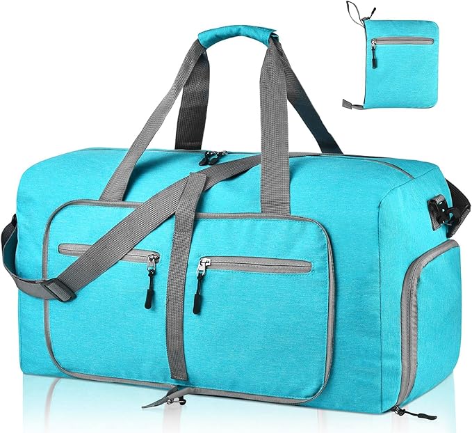 Dimayar 65L Travel Duffle Bag for Men Women - Foldable Duffel Bag with Shoes Compartment - Overnight Bags Waterproof & Tear Resistant(Mint Green)