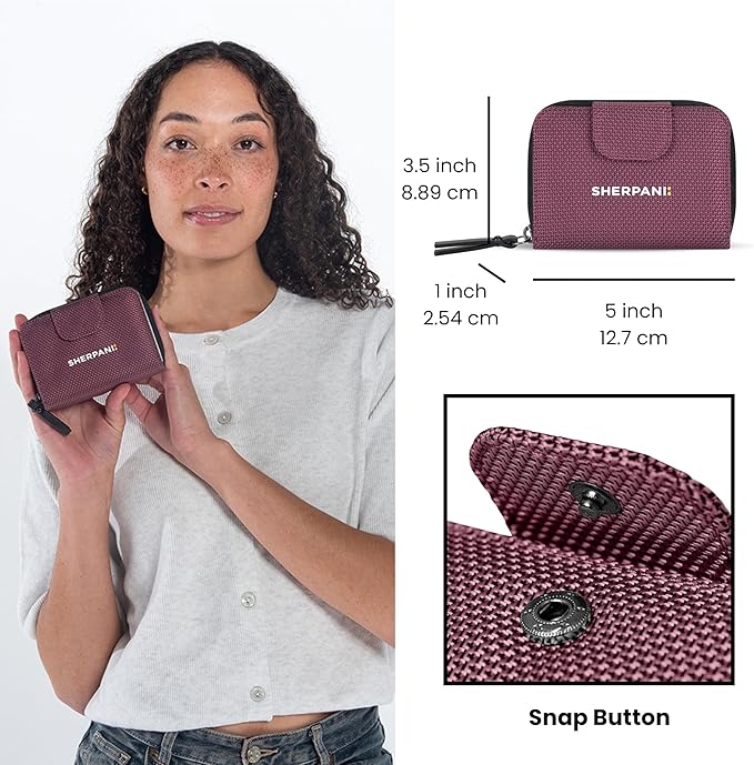 Sherpani Barcelona AT, Small Nylon Bifold Zipper Pocket Wallet, Travel Bag for Men Women, RFID Protection, Unisex Travel Gift (Smoky Orchid)