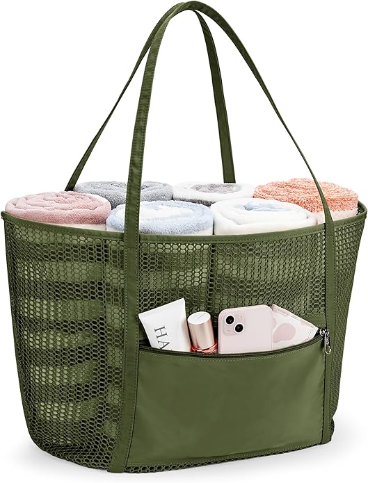 KALIDI Upgrade Version Beach Mesh Tote Bag MAX 27L Large capacity,Shoulder Bag Nylon Hobo Women Casual Foldable Beach Picnic