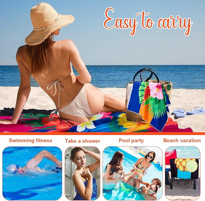 Redbaker 16 Packs 59 x 28 inches Oversized Hawaiian Beach Towel Bulk Extra Large Pool Towels Set Microfiber Quick Dry Swim Towel Blanket for Women Men Adult Bath Travel(Bright Colors)