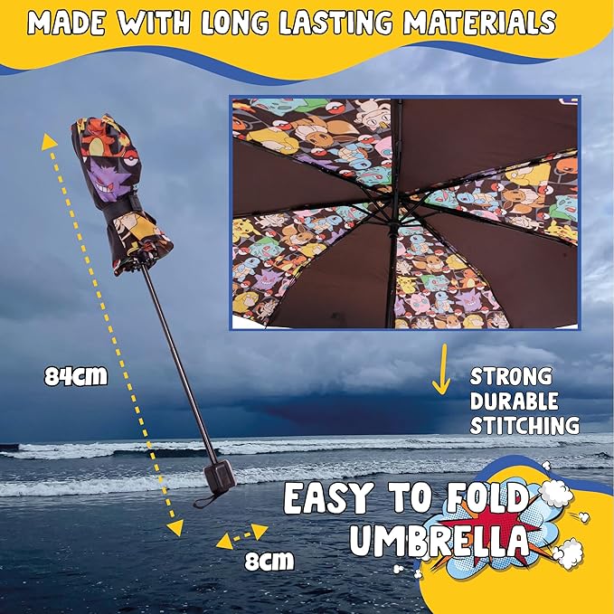 Pokémon Pokemon Umbrella for Adults Teens Kids - Folding Telescopic Umbrella Lightweight Travel School Work Gifts