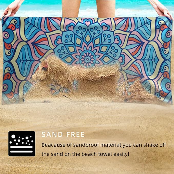 Beach Towel Microfiber 60"x30" Lightweight Sand Free Quicy Dry Blue Mandala Travel Towels Swim Pool Yoga Gym Camping for Women Men Girls Kids Beach Essentials Accessories Vacation Gift