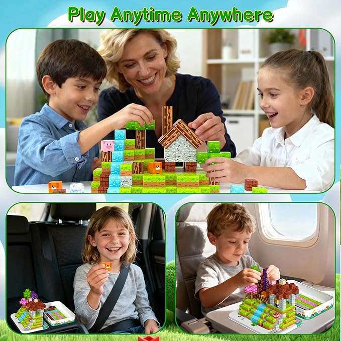 Magnetic Blocks Travel Magnetic Building Blocks Cubes - 200 PCS Tin Box Magnet Toys Set STEM Educational for Kids Ages 3 4 5 6 7 8 9 10 11 12 Year Old Boys Girls Gifts Birthday Christmas