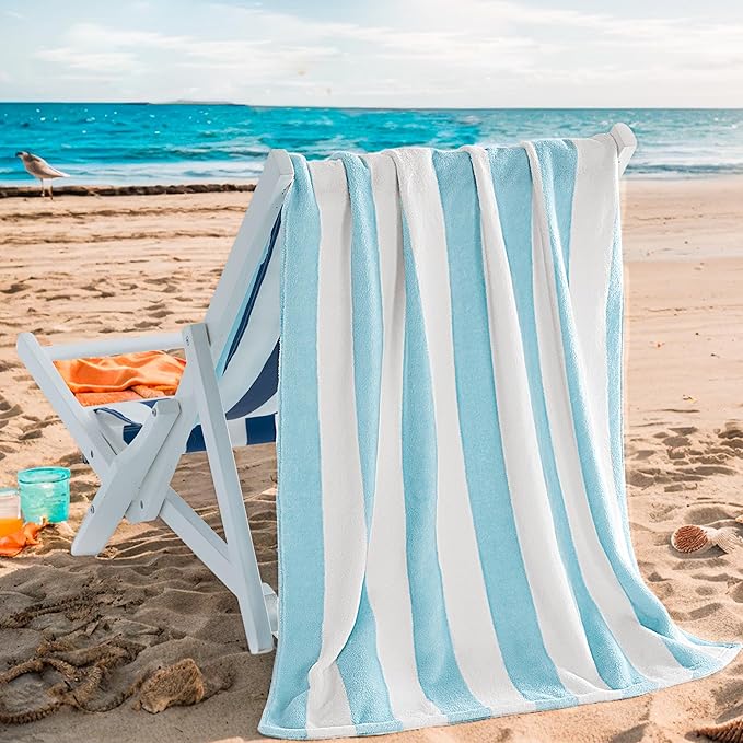 Touchat 4 Pack Cabana Stripe 250GSM Polyester Lightweight Quick-Dry Beach Towel & Blanket Combo- 30'' x 60'' Compact Travel Towel for Pool, Camping, Gym, Yoga | Ultra-Portable, Pink 2Pack + Blue 2Pack
