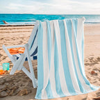 Touchat 4 Pack Cabana Stripe 250GSM Polyester Lightweight Quick-Dry Beach Towel & Blanket Combo- 30'' x 60'' Compact Travel Towel for Pool, Camping, Gym, Yoga | Ultra-Portable, Pink 2Pack + Blue 2Pack