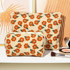 SOIDRAM 2 Pieces Flower Makeup Bag Large Corduroy Cosmetic Bag Capacity Canvas Mix Travel Toiletry Bag Organizer Cute Makeup Brushes Aesthetic Accessories Storage Bag for Women, Flower Mix Orange