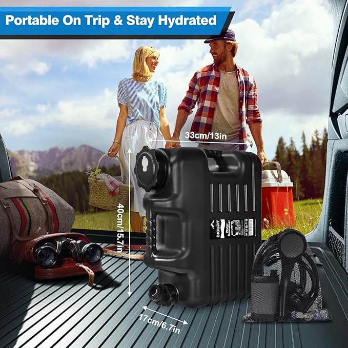 Digury Portable Camping Shower with 5 Gallon Water Jug, 6000mAh Rechargeable Outdoor Camping Shower Kit, IPX7 Waterproof Pump BPA Free Water Containers Camp Essentials