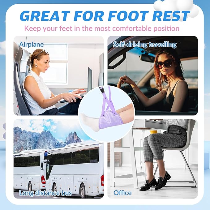 3 Pack Airplane Foot Hammock Travel Footrest, Leg Sling for Travel Adjustable Foot Swing Portable Airplane Office Leg Rest Comfortably Essentials Gifts