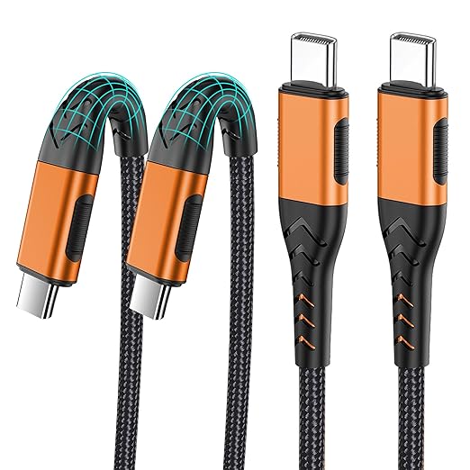 Durcord USB C to USB C Cable, 2Pack 100W 6ft USB C Charger Cable Fast Charging for Android/Phone/Pad, Type C to Type C Charger Braided USB Cable Compatible with iPhone 16/15 Pro Plus Max Orange