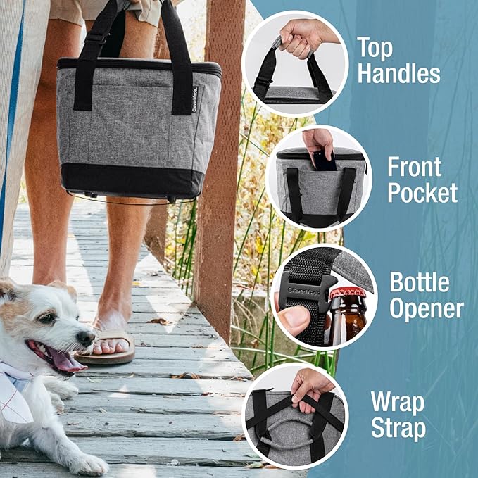 CleverMade Tahoe Collapsible Cooler Bag – Small Portable Cooler Bag for Travel, Foldable Insulated Cooler for Beach, Picnic & Road Trips, Holds Up to 18 Cans, Leakproof Soft Carry Cooler
