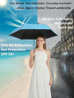 BAODINI Compact Travel Umbrella Small Windproof Auto Open Close for UV Sun Protection UPF 50+ and Rain Fits Backpack Purse & Suitcase