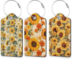 Sunflower Luggage Tags for Suitcase 3 Pack, Privacy Cover ID Label with Stainless Steel Loop and Address Card for Travel Bag Suitcase
