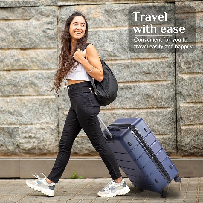OLIXIS 3-Piece Luggage Set, Carry On Suitcases with Spinner Wheels, Expandable Travel Luggage with TSA Approved Lock & ABS Hard Shell, Blue, 20/24/28 Inch