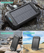 BLAVOR Solar Power Bank 10,000mAh, Portable Wireless Charger, 20W Fast Charging External Battery Pack with USB C for Cell Phones, Solar Panel Charging with Dual Flashlight for Camping