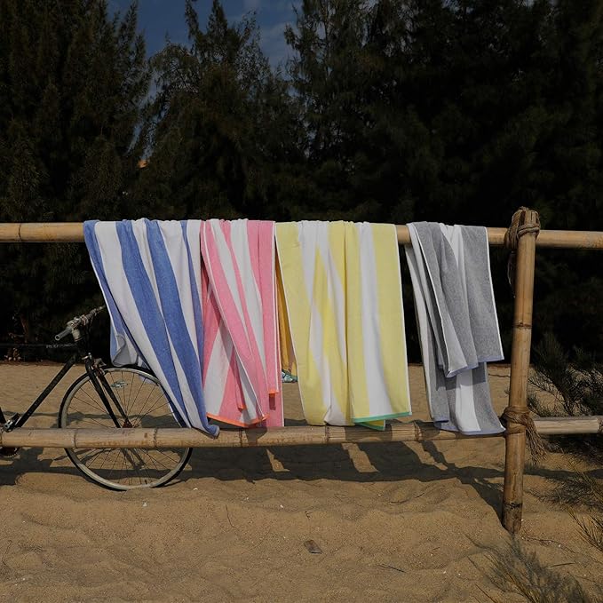 HENBAY Cotton Oversized Beach Towel - Large 70 x 35 Inch Pool Towel, Green Striped Quick Dry Swimming Cabana Towel