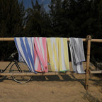 HENBAY Cotton Oversized Beach Towel - Large 70 x 35 Inch Pool Towel, Green Striped Quick Dry Swimming Cabana Towel