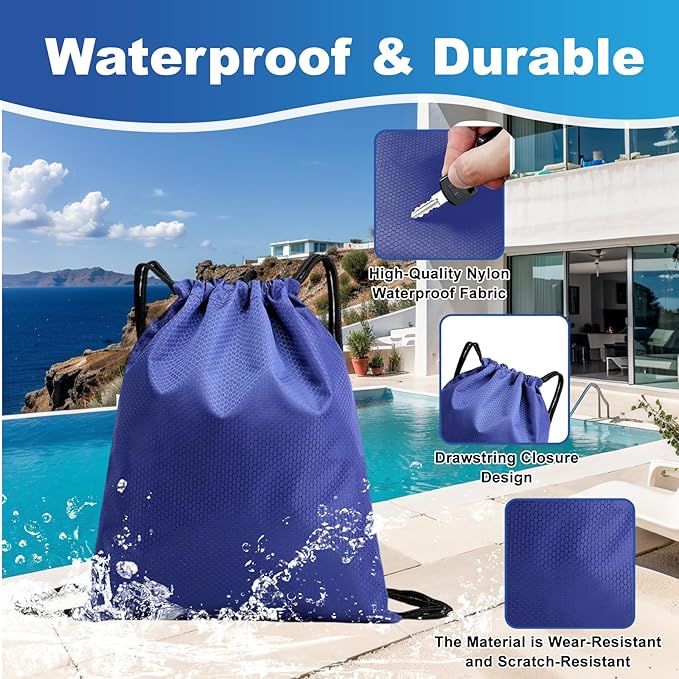 5-Pack Waterproof Drawstring Backpacks, Soccer-Texture Oxford Fabric, 16.9" × 13.8", Lightweight 0.20 lb Each, No Eyelets, Gym & Marathon Gear Sacks(Blue)