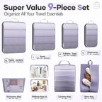 Veken 9/11 Set Compression Packing Cubes for Travel Essentials,Compressible Expandable Large Luggage Suitcase Organizer Bags for Clothing,Durable Space Saver Storage Bags(Purple Gray)