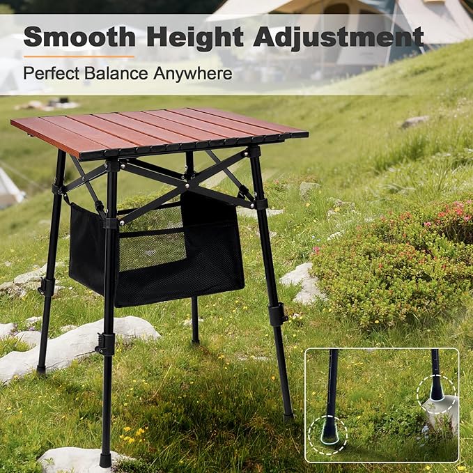 Odoland Portable Camping Table, 18.3"L x 16.5"W Folding Table with Adjustable Height 16.5" - 23.6", Large Beach Table with Storage Bag for Outdoor Camp, Cooking, Picnic, Travelling, Backyards, Fishing