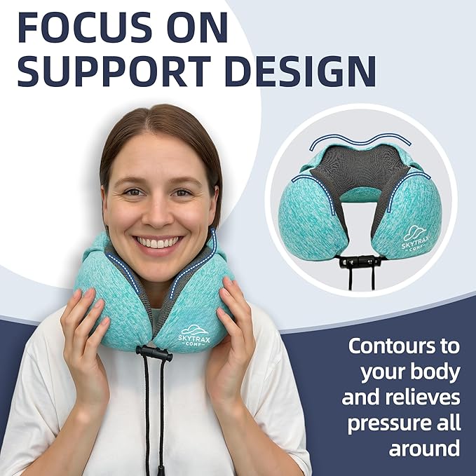 Travel Pillow with Extra Large Hood for Airplane Long Flights Privacy and Comfort Memory Foam with Skin-Friendly Cover for Road Trip Head&Neck Support for Plane Office Cars Sleeping & Rest (Mint Blue)