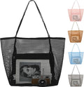Fammart Mesh Beach Bag, Large Beach Tote with Zipper Pocket, Toys Pool Bag for Family Travel Vacation Cruise Essentials