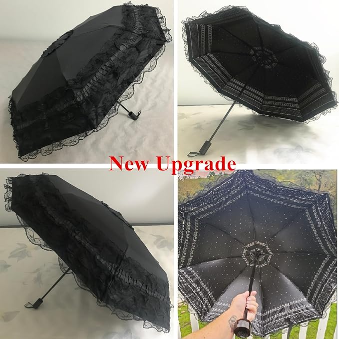 URAWESO Vintage Lace Parasol Gothic Lolita Umbrella UV Sun Protection Witch Cosplay Photoshoot Props Party Decoration