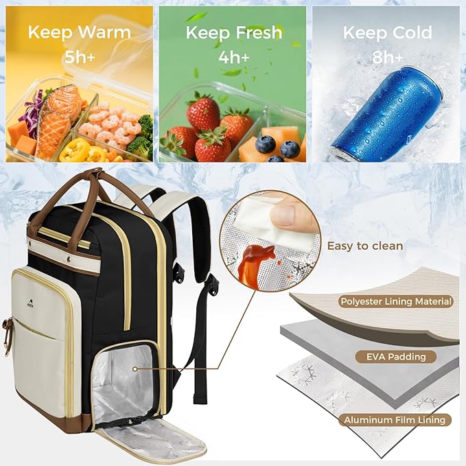 MATEIN Work Backpack with Lunch Compartment Detachable, 15.6 Inch Laptop Backpack with Organized Pocket, College Computer Backpacks Meal Prep Bag Gift for Teachers Nurse Adult Commute Office