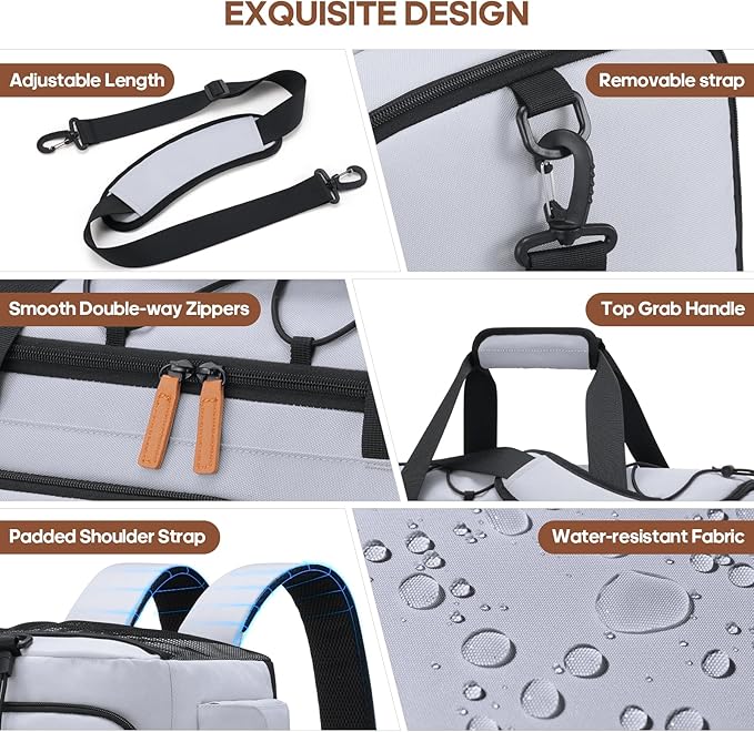 Gym Bag for Men and Women with Shoe & Laptop Compartment, 3-in-1 Sports Travel Duffel Bag Anti-Theft Weekender Carry-on Backpack for Airplane & Workout, Overnight Travel Bag, 35L, Light Grey, Medium