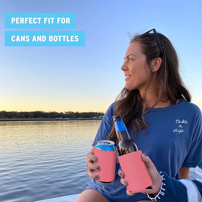 Blank Beer Can Cooler Sleeves (60-Pack) - Soft Insulated Coolies, HTV Friendly Koolies in Bulk for Cans & Bottles - Coolie Blanks for Vinyl Projects & Wedding Favors (Salmon)