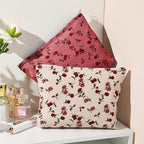 SOIDRAM 2 Pieces Rose Makeup Bag Large Corduroy Cosmetic Bag Capacity Canvas Travel Toiletry Bag Organizer Cute Makeup Brushes Aesthetic Accessories Storage Bag for Women, Rose L White Pink