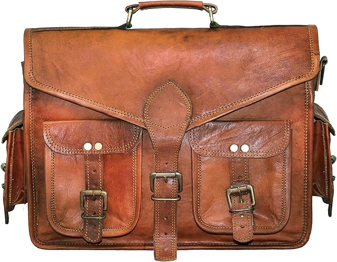 15" leather messenger bag laptop case office briefcase gift for men computer distressed shoulder bag