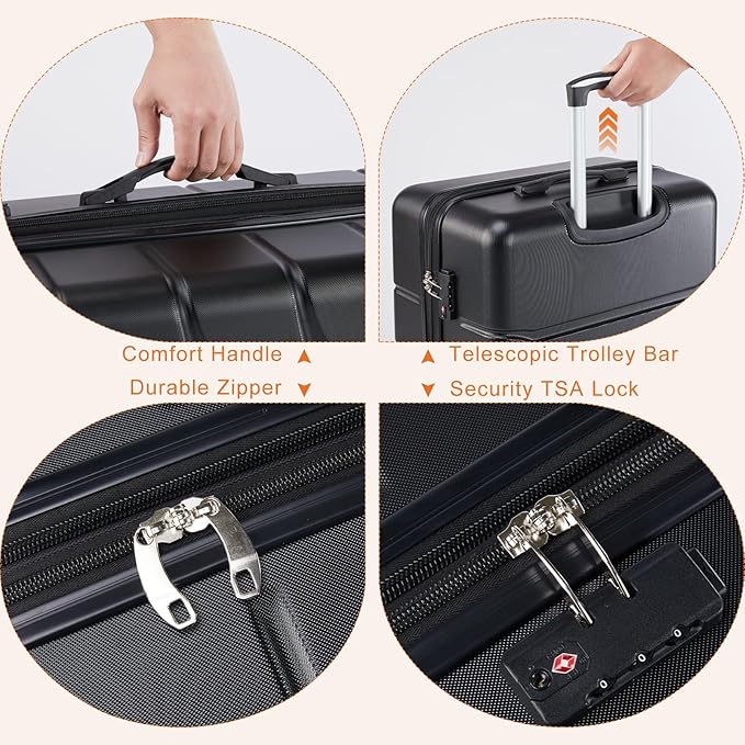 Sweetcrispy Carry on Luggage, Hard Shell ABS Suitcase with Double Spinner Wheels, Lightweight Expandable Rolling Suit Case with TSA Lock, 20 Inch Bronze Black