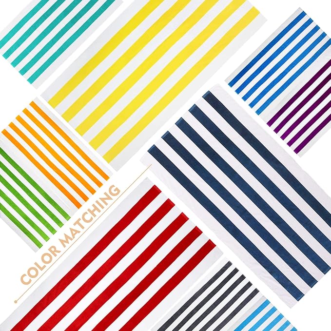 Exclusivo Mezcla 2 Pack Cotton Large 30x60 Inches Cabana Stripe Beach Towels, Super Absorbent Soft Plush Pool Bath Towel (Purple)
