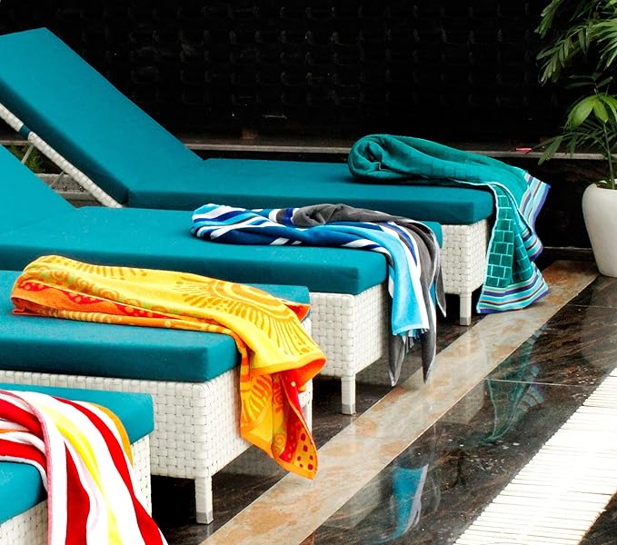 COTTON CRAFT Oversized XL Beach Towel - 39 x 68 inches - 2 Pack XL Towels - 100% Cotton Velour - Big & Huge - Pool Picnic Bath - Thick Plush Super Soft Luxury - 450 GSM - Cancun Blue Multi