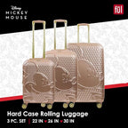 FUL Disney Mickey Mouse 3 Piece Rolling Luggage Set, Hardshell Suitcases with Spinner Wheels, 22/26/30 Inch, Rose Gold