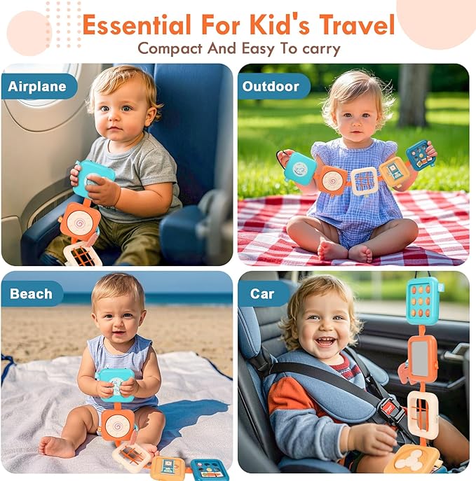 GRESEESM Montessori Busy Board for 1 Year Old, Toddlers Travel Toys for Ages 1–3, Sensory Activity Board for Airplane and Car, Baby Gifts for Boys Girls, Easter Basket & Stocking Stuffers