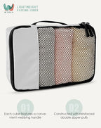 WTREE 4-Piece Packing Cubes Travel Accessories Set for Suitcases - Luggage Organizer Bags with Double Zipper - Mesh Top - Large - Beige