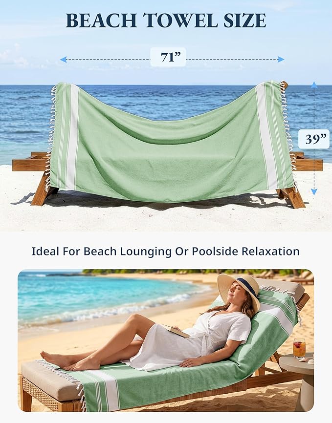 LANE LINEN Beach Towel - Pool Towels Oversized, Pre-Washed Extra Large Beach Towels, Sandless Beach Towel, Quick Dry Travel Towel, Large Pool Towel, 39"x71" - Jade Green
