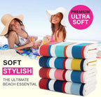 Casa Copenhagen Bora Bora Towels 4Pcs Teal, Pink, Red, Yellow Designer Stripe Beach Towels Gift Set, 30"x 60" Oversized 100% Cotton Pool Towels, Bath Towels for Beach (Summer Gift Set For Women & Men)