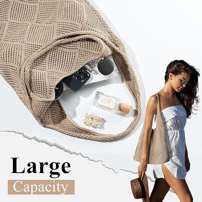 Straw Beach Bags for Women - Summer Woven Tote Bag Shoulder Handbags, Large Beach Bag for Women for Holiday