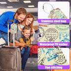 3 Pack Retro Travel Stamp Luggage Tags for Suitcase Travel Stickers PU Leather Luggage Tag Privacy Cover ID Label for Women Men Baggage Backpack Handbag School Bag